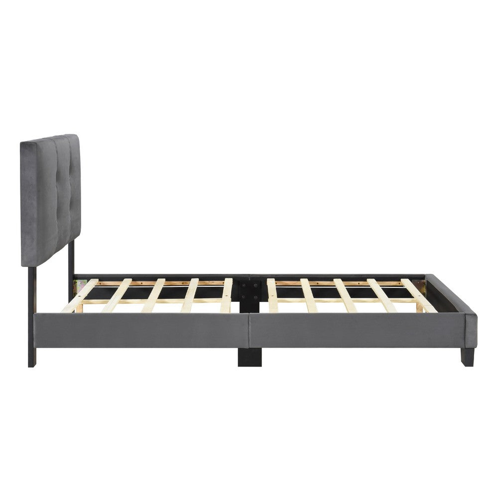 Berry Twin Platform Bed |  Adjustable Headboard | Gray Velvet Upholstery