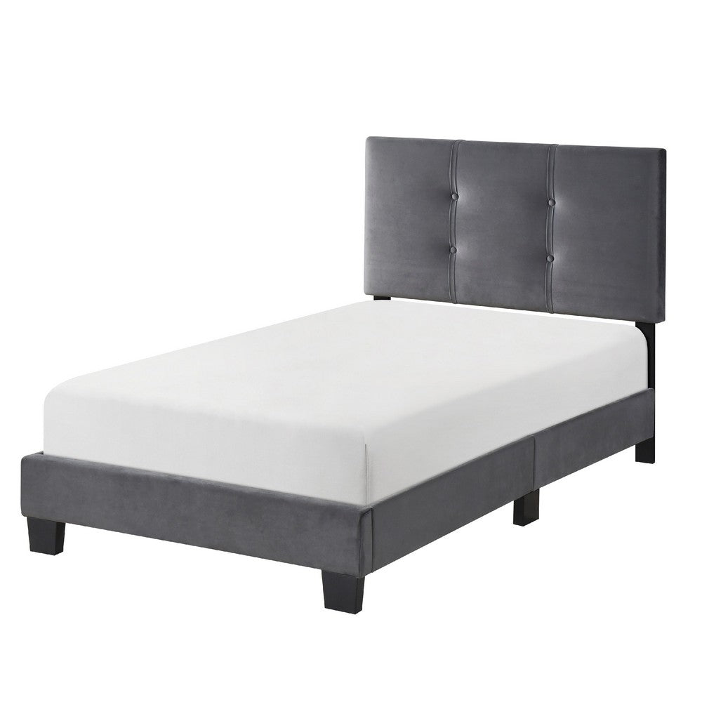 Berry Twin Platform Bed |  Adjustable Headboard | Gray Velvet Upholstery