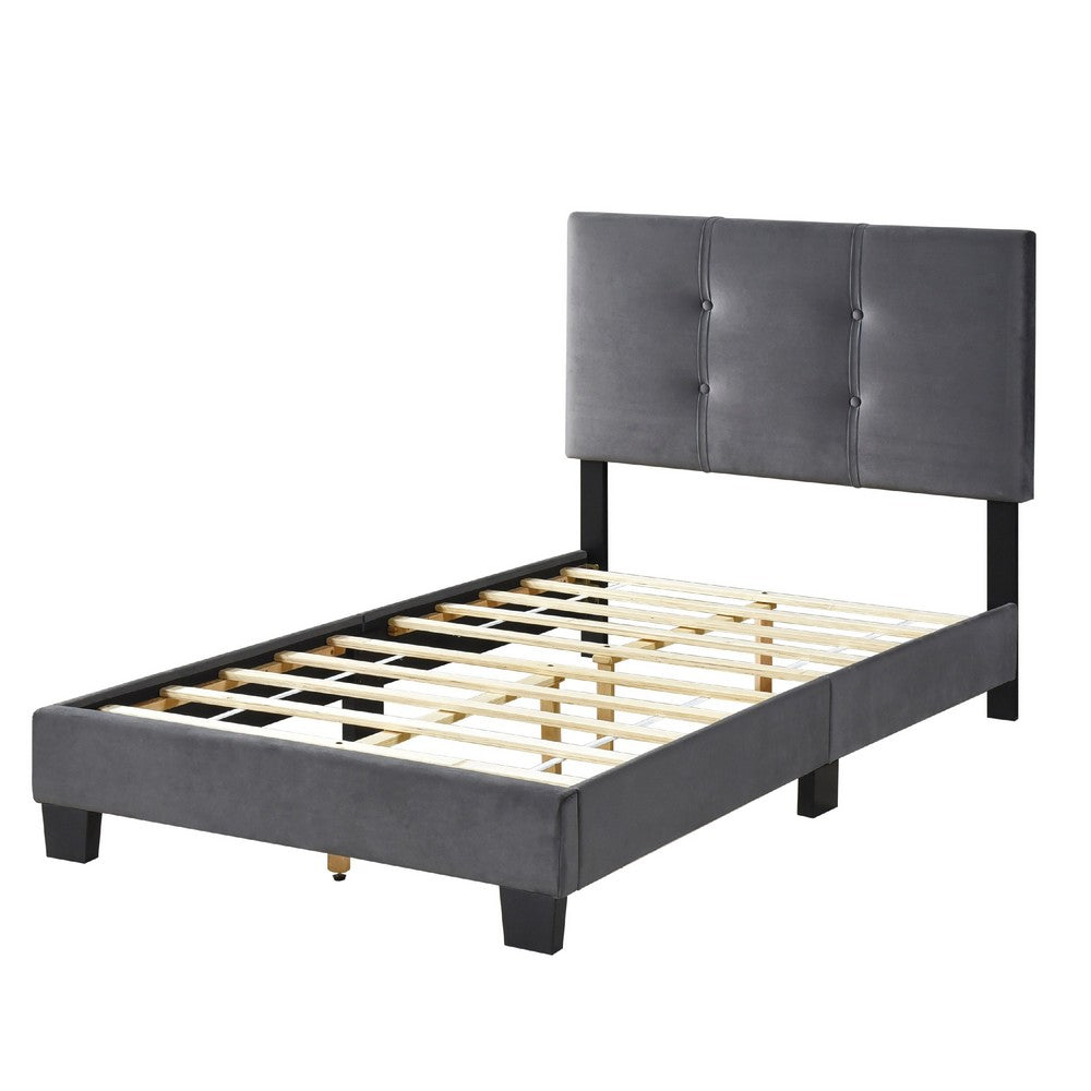 Berry Twin Platform Bed |  Adjustable Headboard | Gray Velvet Upholstery