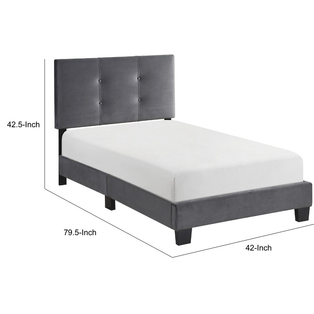 Berry Twin Platform Bed |  Adjustable Headboard | Gray Velvet Upholstery
