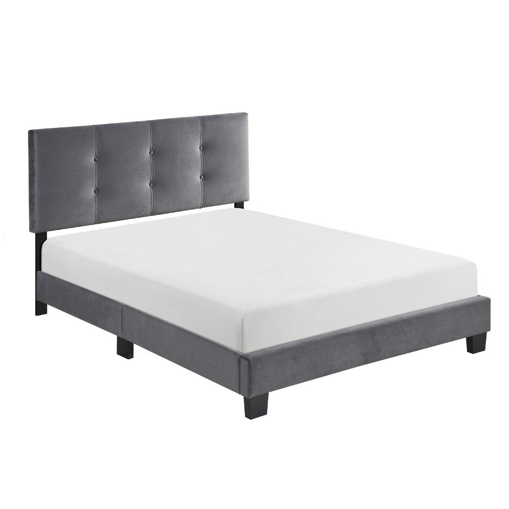 Berry Full Platform Bed |  Adjustable Headboard | Gray Velvet Upholstery