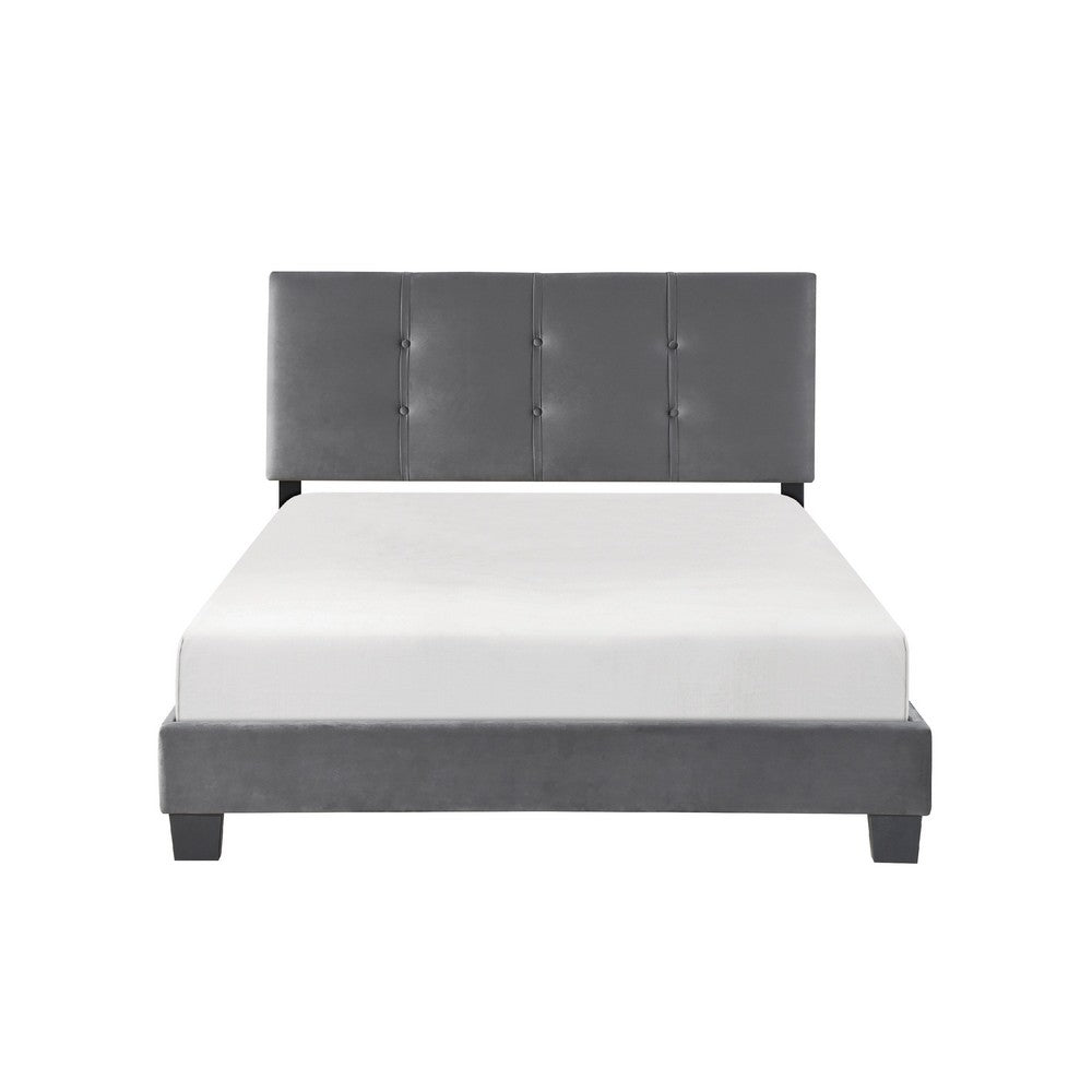 Berry Full Platform Bed |  Adjustable Headboard | Gray Velvet Upholstery
