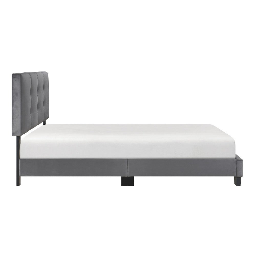 Berry Full Platform Bed |  Adjustable Headboard | Gray Velvet Upholstery