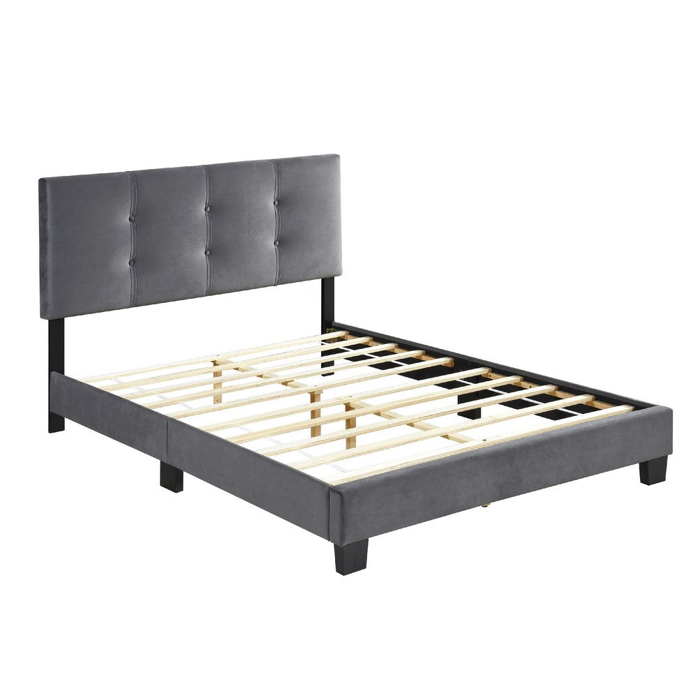 Berry Full Platform Bed |  Adjustable Headboard | Gray Velvet Upholstery