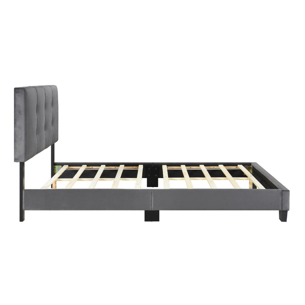 Berry Full Platform Bed |  Adjustable Headboard | Gray Velvet Upholstery