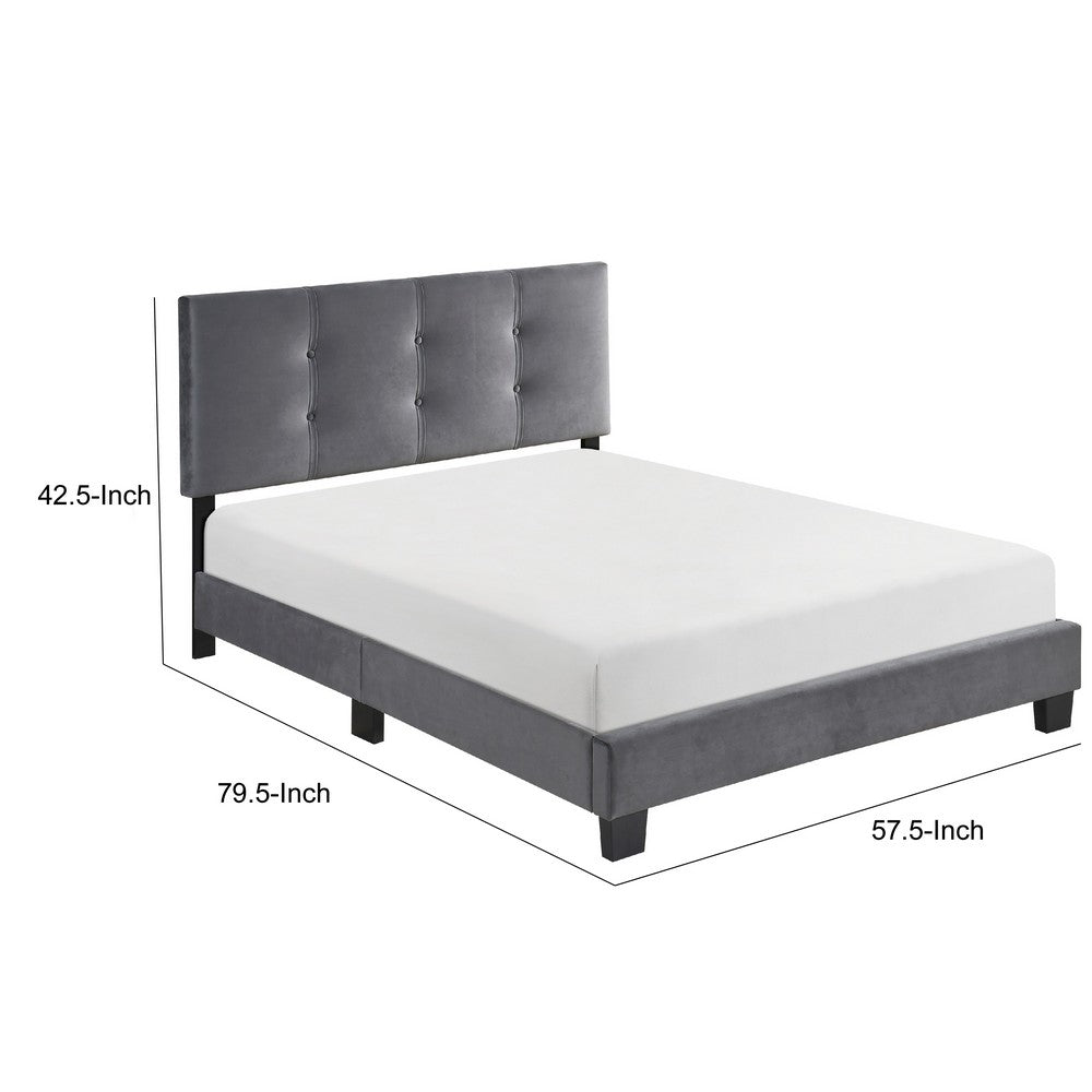 Berry Full Platform Bed |  Adjustable Headboard | Gray Velvet Upholstery
