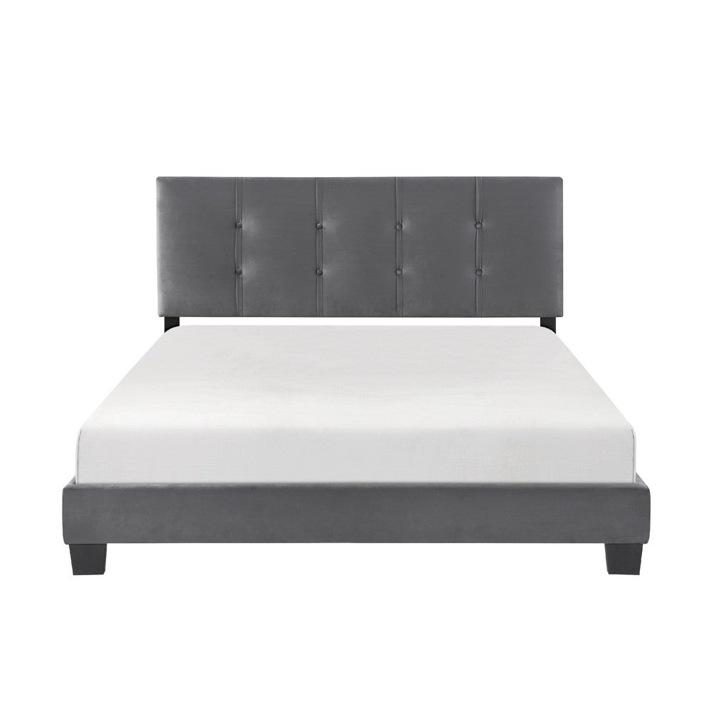 Berry Queen Platform Bed |  Adjustable Headboard | Gray Velvet Upholstery