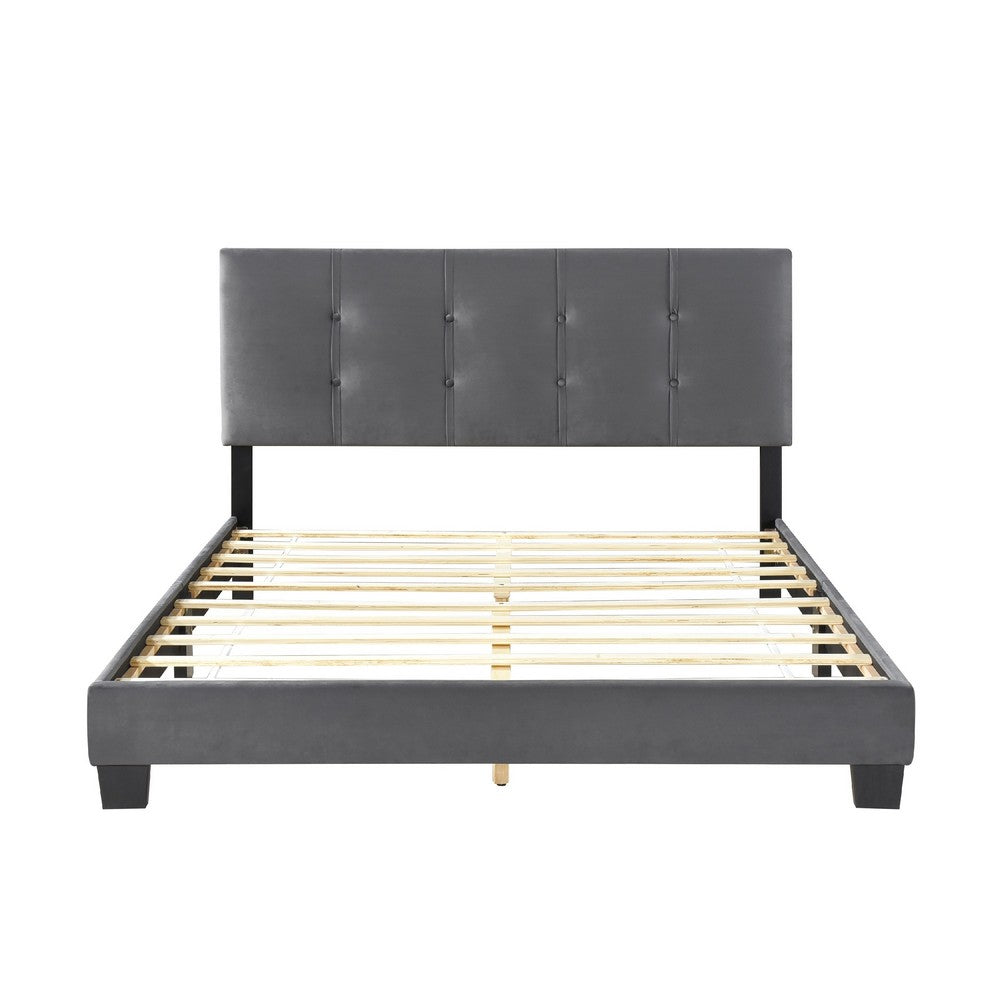 Berry Queen Platform Bed |  Adjustable Headboard | Gray Velvet Upholstery