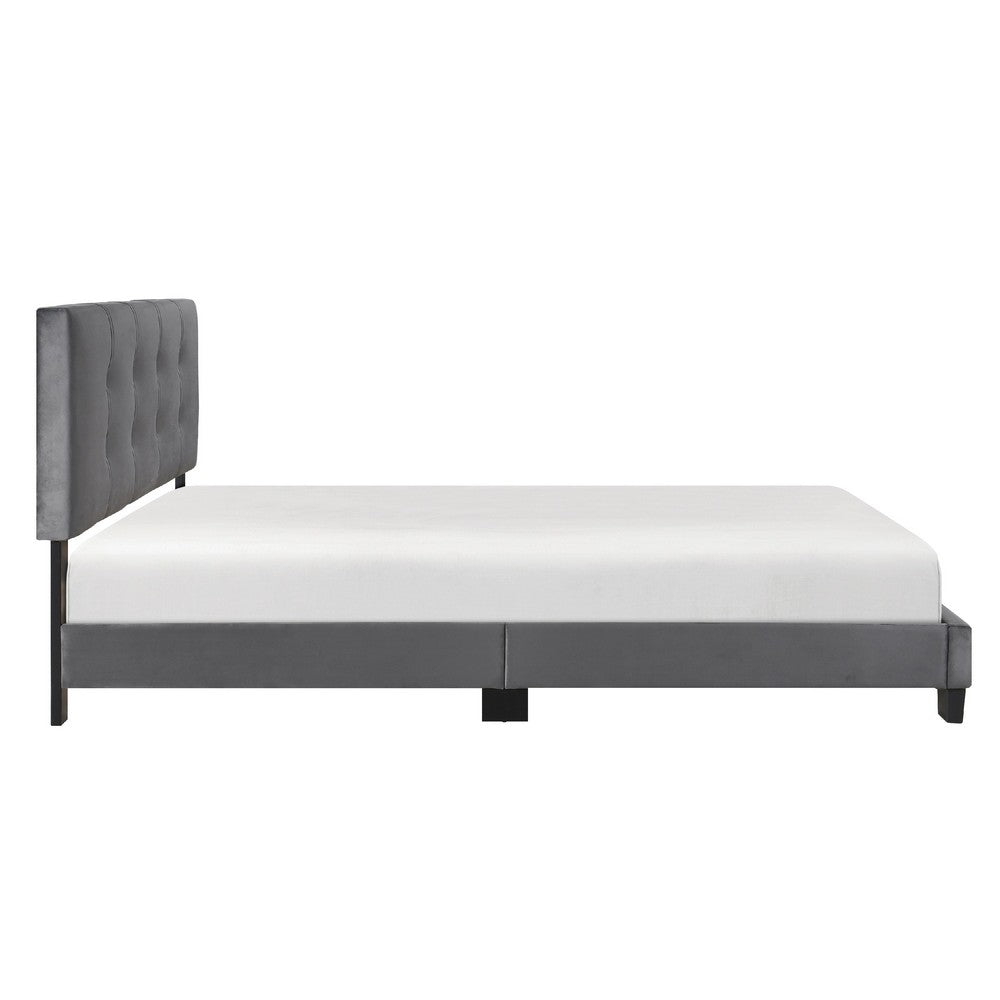 Berry Queen Platform Bed |  Adjustable Headboard | Gray Velvet Upholstery