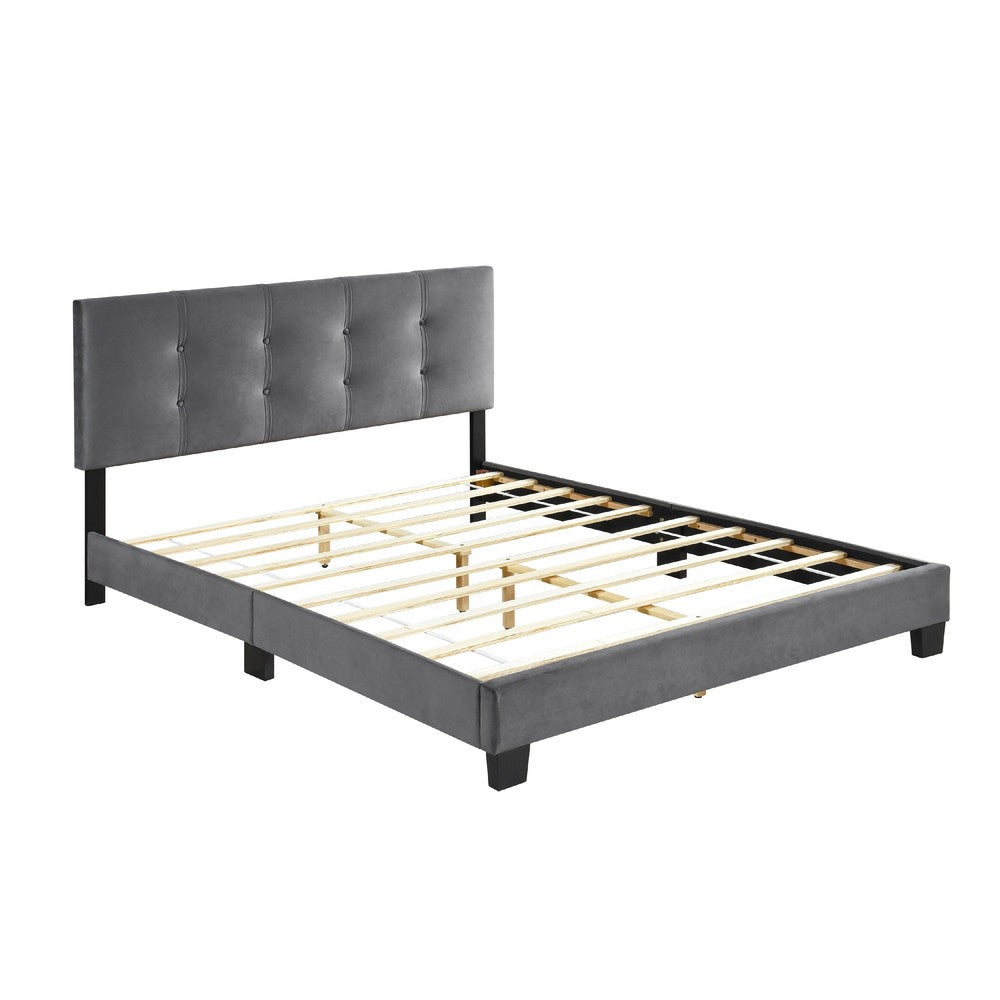 Berry Queen Platform Bed |  Adjustable Headboard | Gray Velvet Upholstery