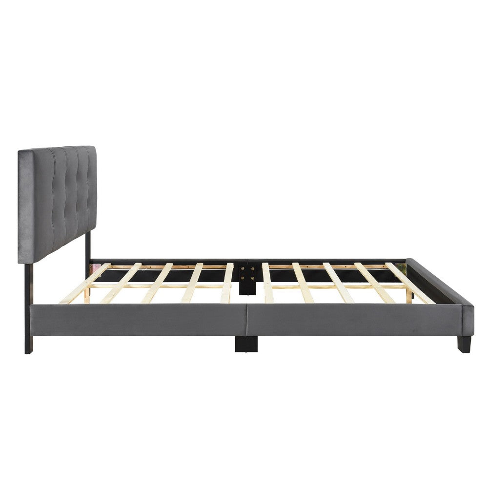 Berry Queen Platform Bed |  Adjustable Headboard | Gray Velvet Upholstery