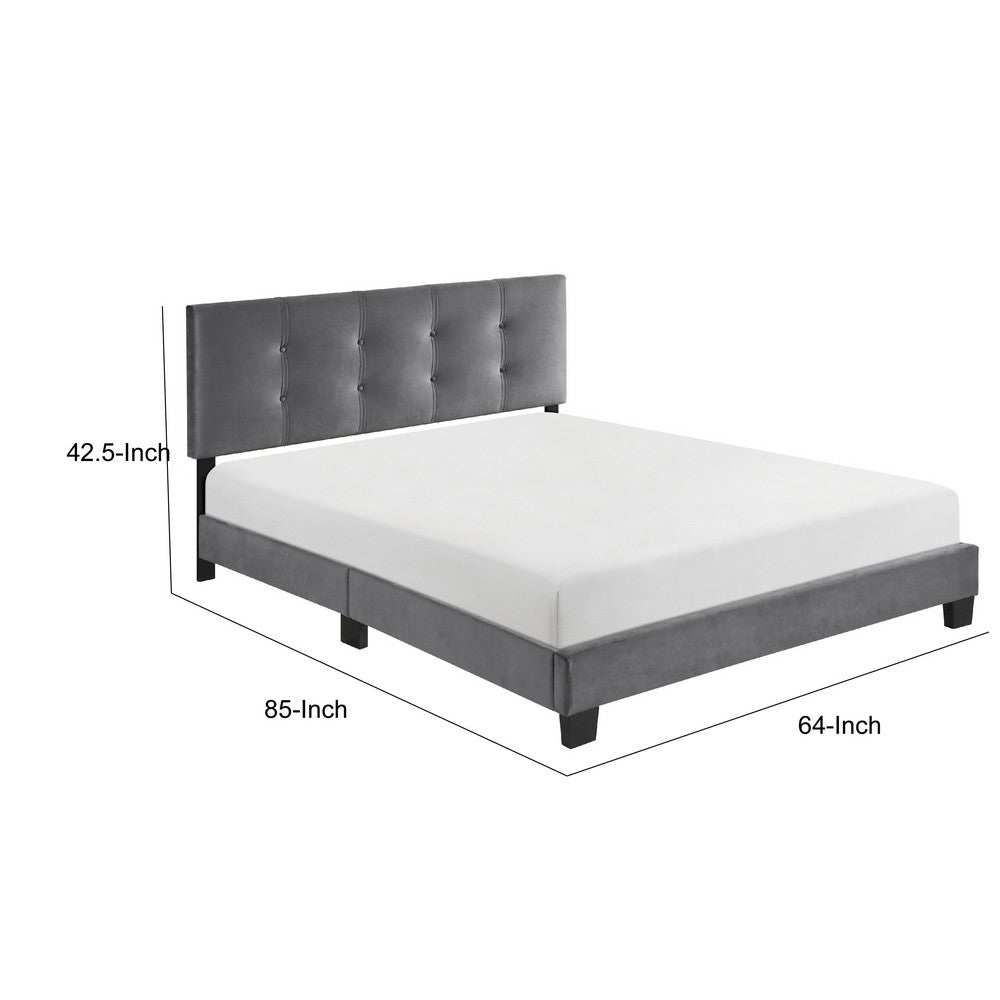Berry Queen Platform Bed |  Adjustable Headboard | Gray Velvet Upholstery