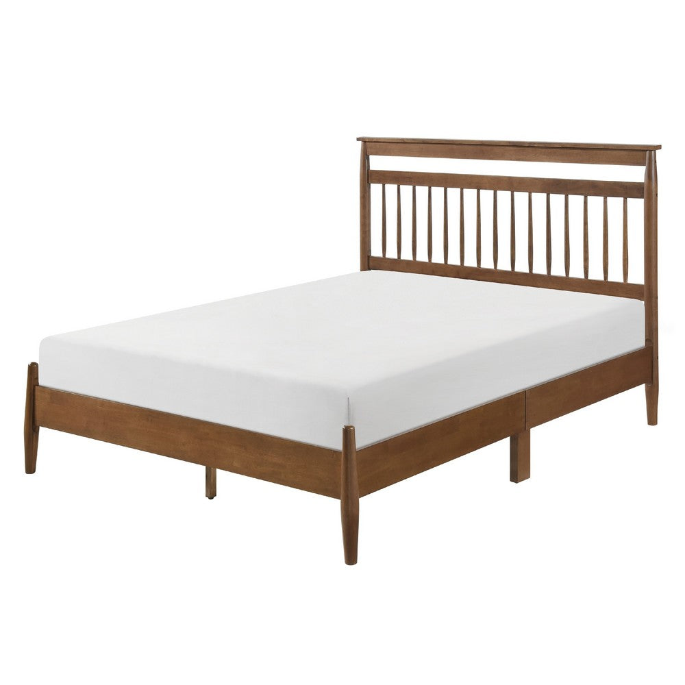 Karlo Queen Platform Bed | Slatted Headboard | Transitional Chestnut Brown