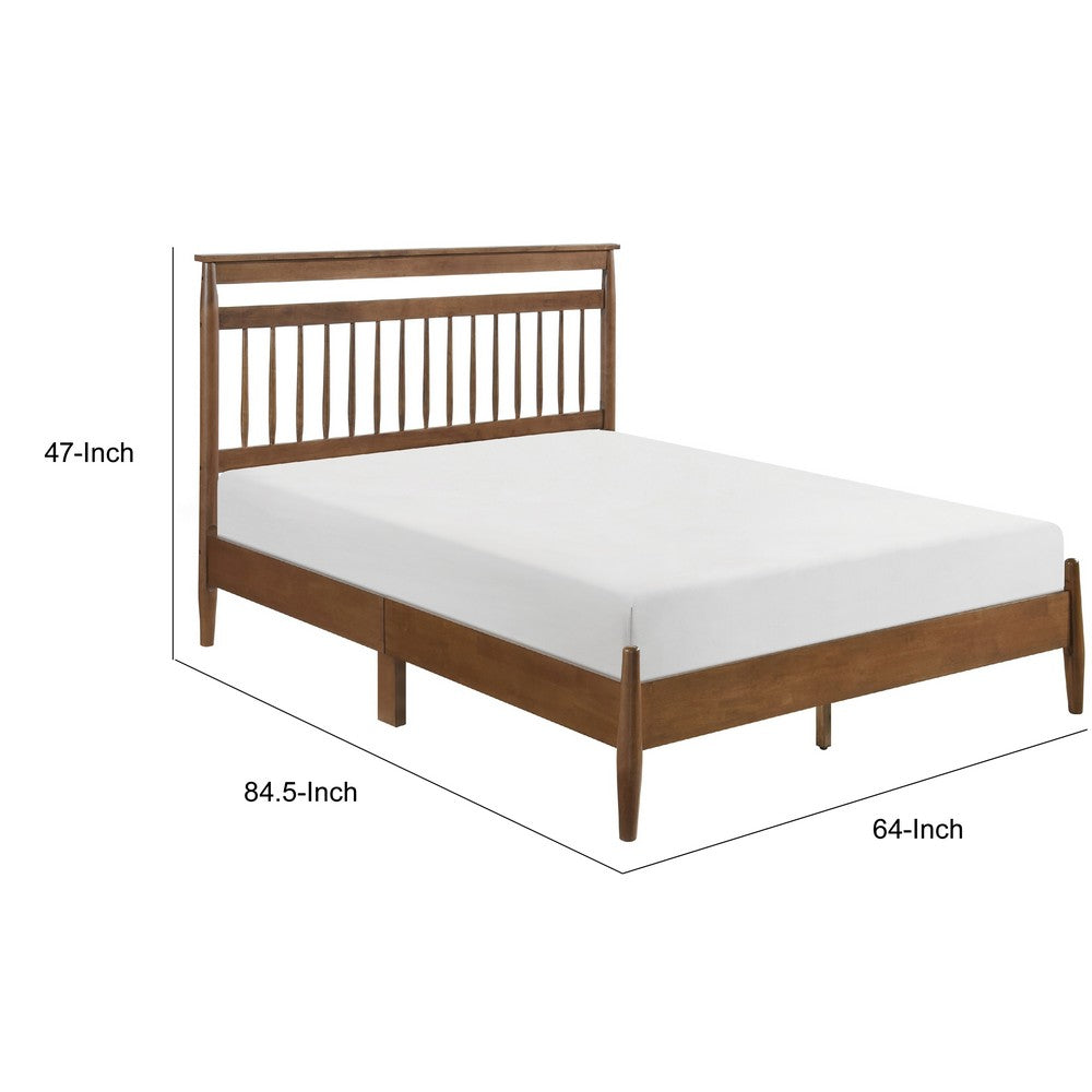 Karlo Queen Platform Bed | Slatted Headboard | Transitional Chestnut Brown