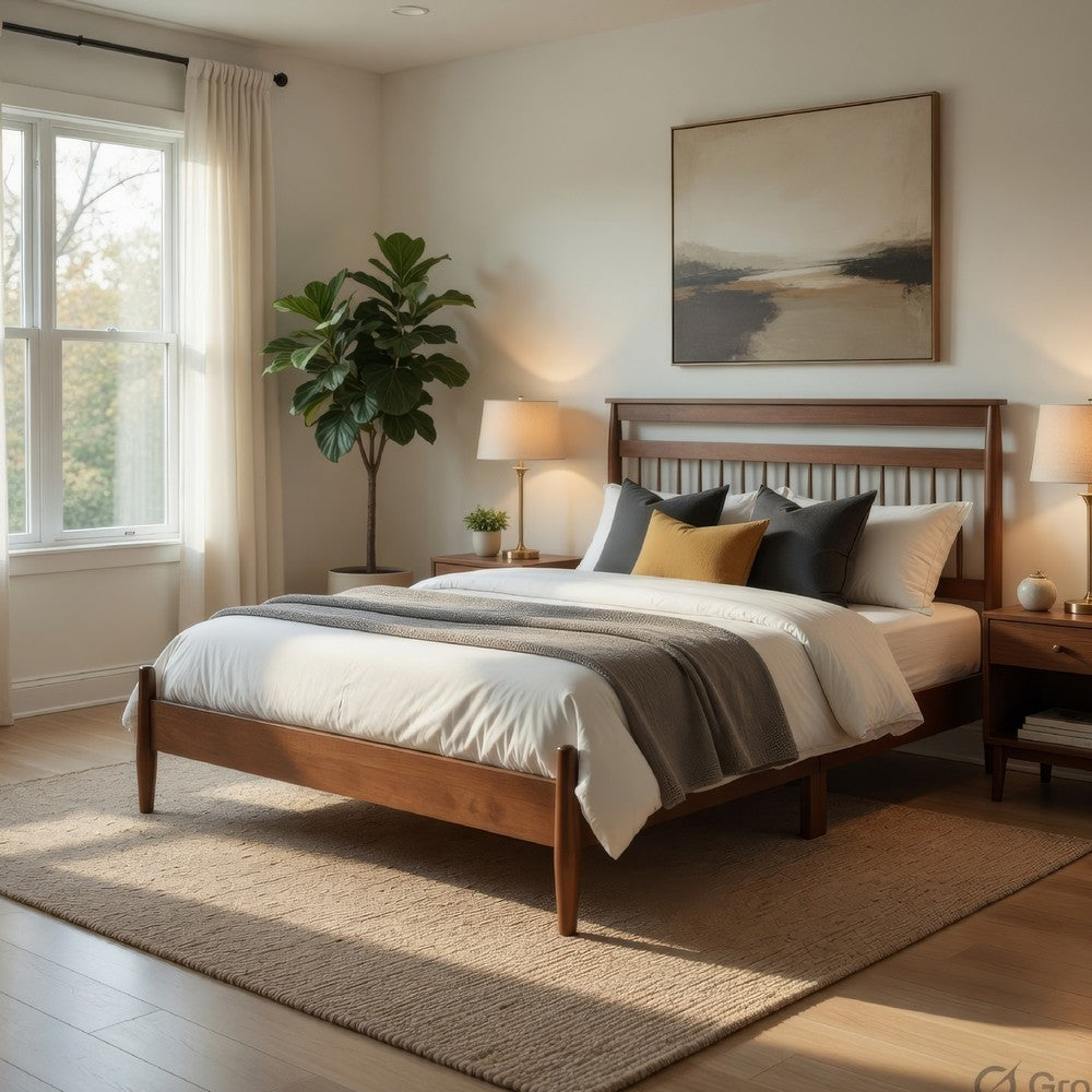 Karlo Full Platform Bed | Slatted Headboard | Transitional Chestnut Brown