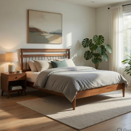 Karlo Full Platform Bed | Slatted Headboard | Transitional Chestnut Brown