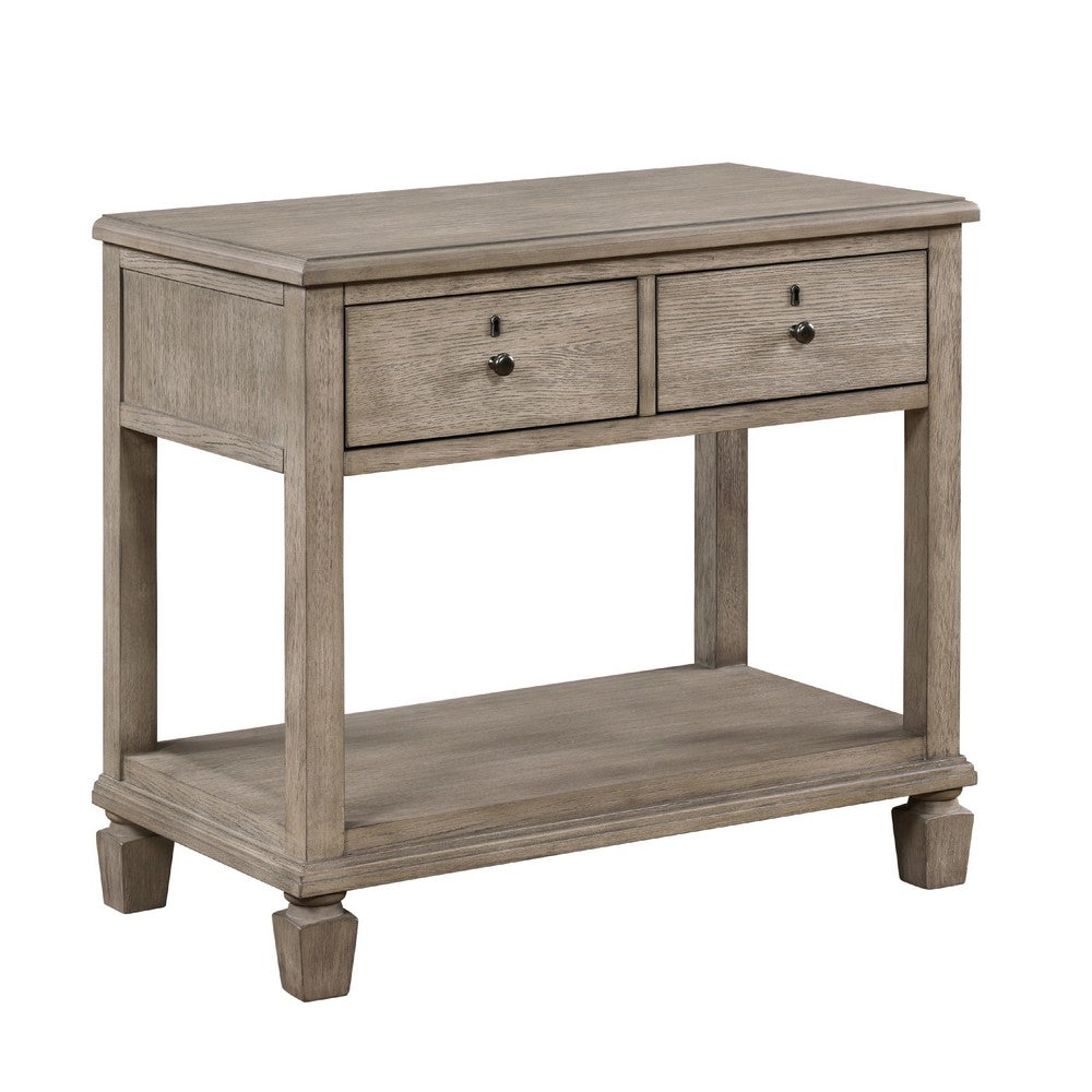 Marc Nightstand | 2 Drawers and Open Shelf | Keyhole Accent | Oak Gray Wood