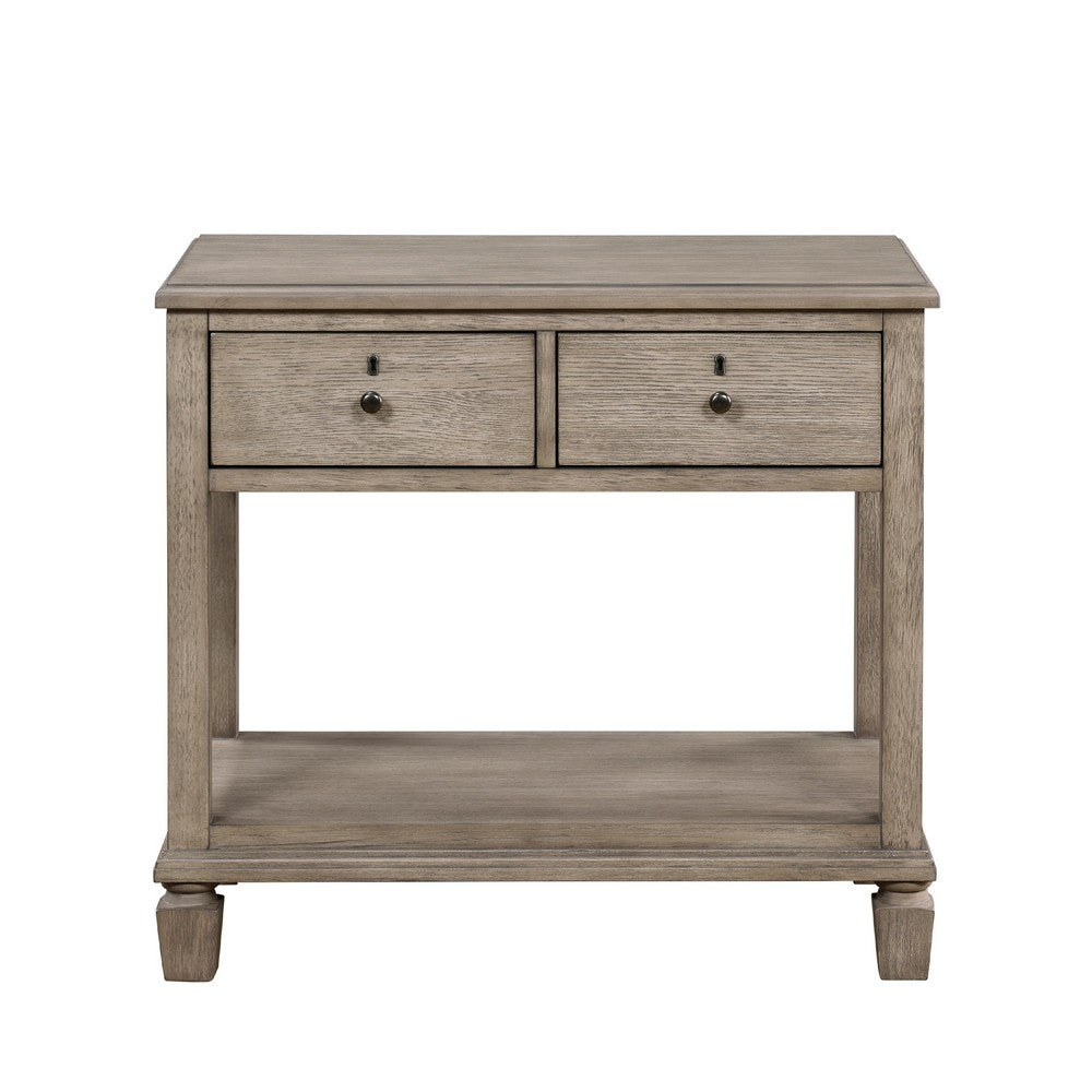 Marc Nightstand | 2 Drawers and Open Shelf | Keyhole Accent | Oak Gray Wood