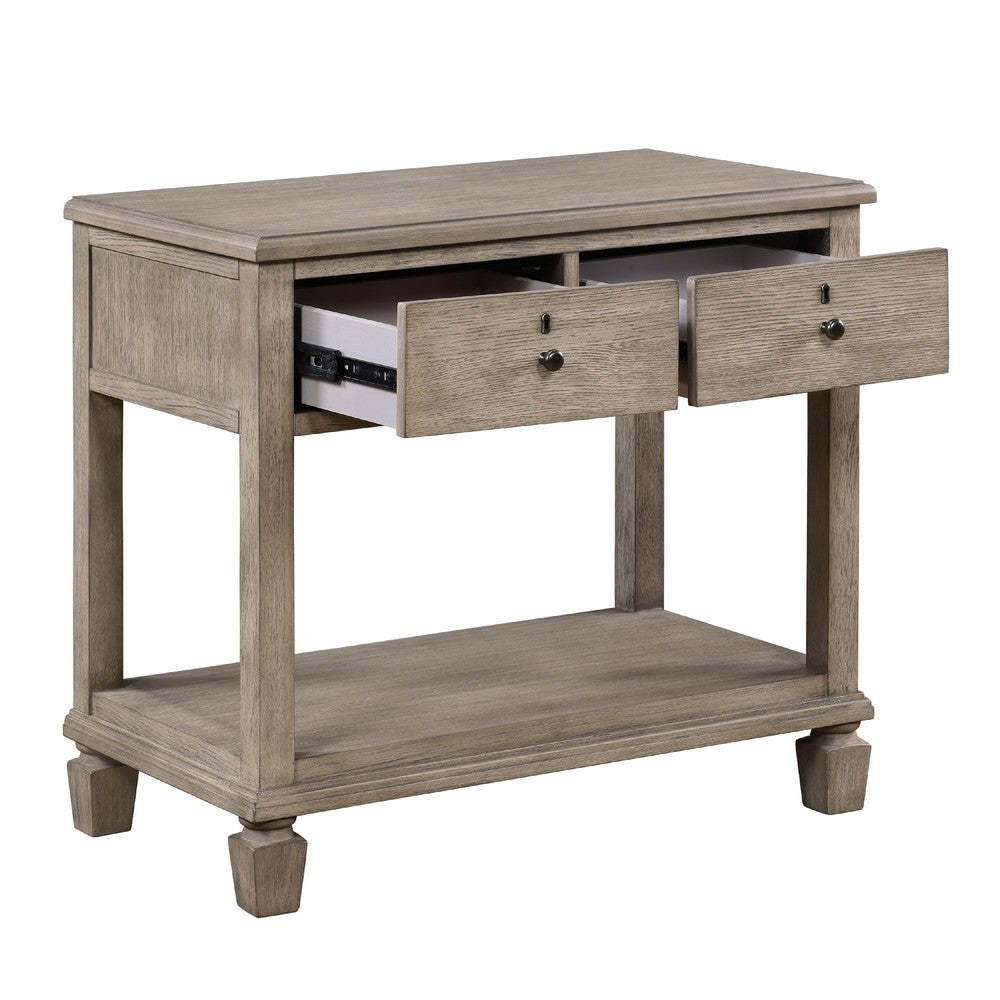 Marc Nightstand | 2 Drawers and Open Shelf | Keyhole Accent | Oak Gray Wood