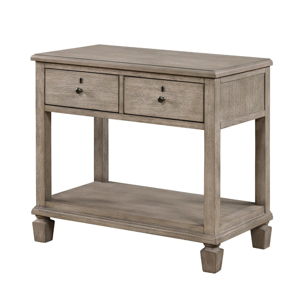 Marc Nightstand | 2 Drawers and Open Shelf | Keyhole Accent | Oak Gray Wood