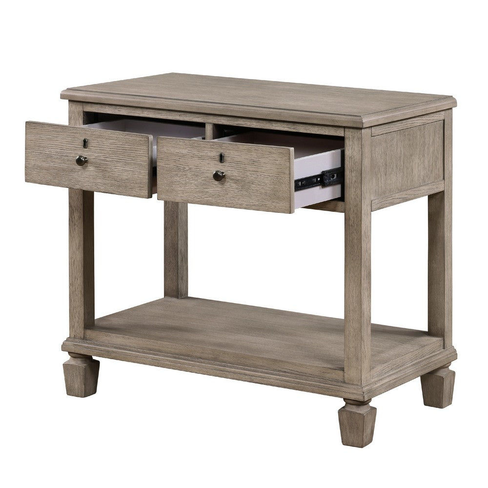 Marc Nightstand | 2 Drawers and Open Shelf | Keyhole Accent | Oak Gray Wood