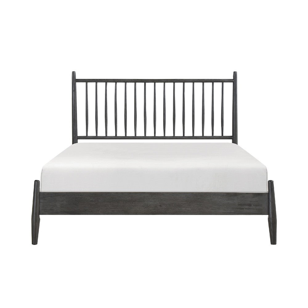 Kell Queen Platform Bed | Vertical Slatted Headboard | Mid Century Gray