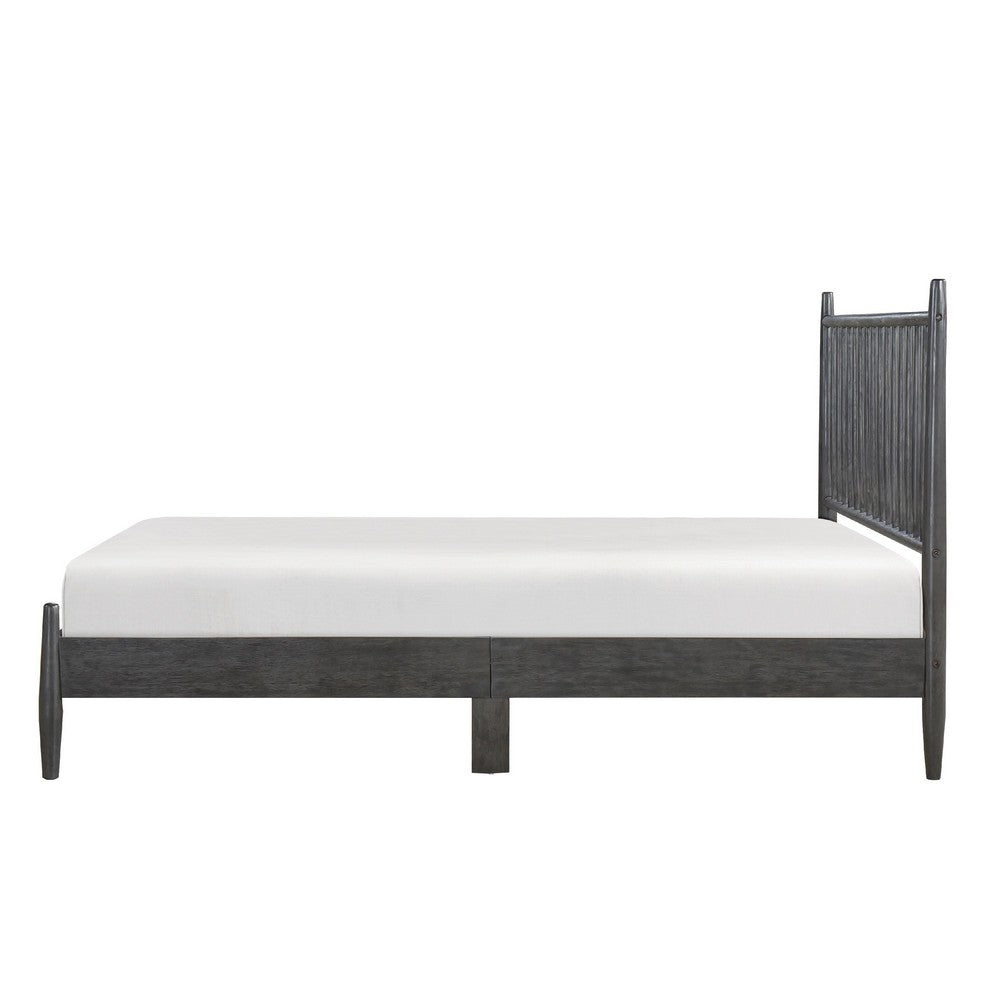 Kell Queen Platform Bed | Vertical Slatted Headboard | Mid Century Gray