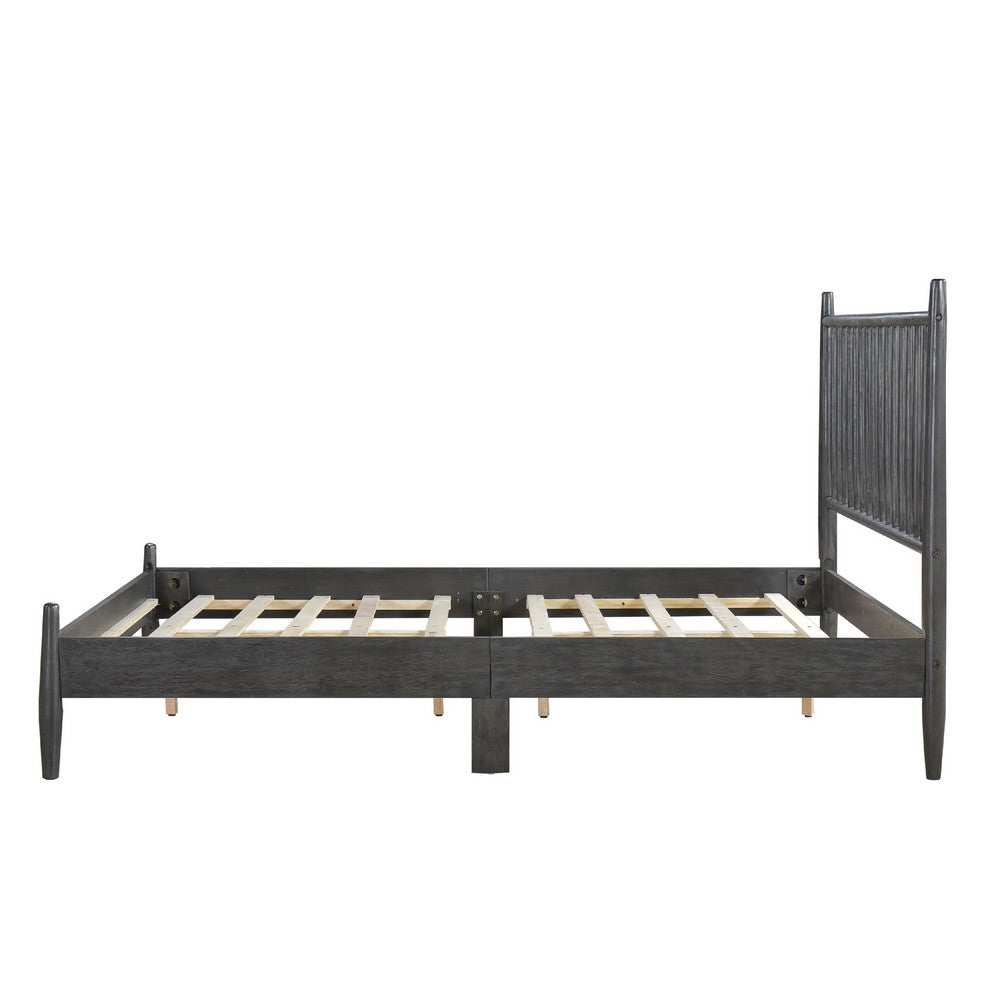 Kell Queen Platform Bed | Vertical Slatted Headboard | Mid Century Gray