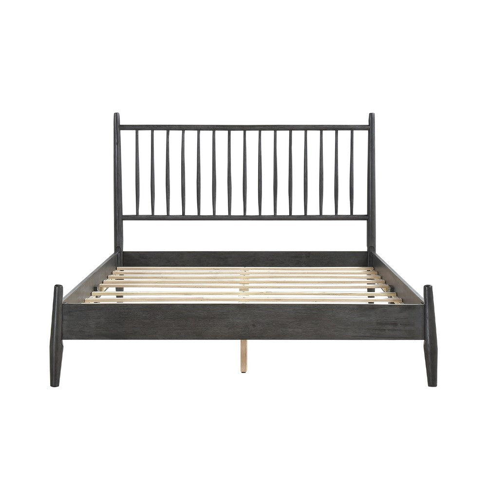 Kell Queen Platform Bed | Vertical Slatted Headboard | Mid Century Gray