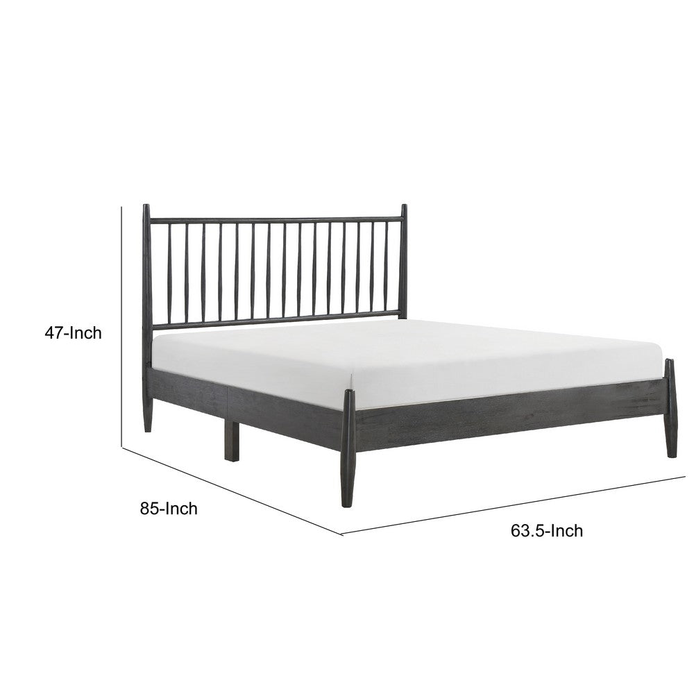 Kell Queen Platform Bed | Vertical Slatted Headboard | Mid Century Gray
