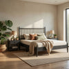 Kell Queen Platform Bed | Vertical Slatted Headboard | Mid Century Gray