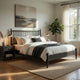 Kell Queen Platform Bed | Vertical Slatted Headboard | Mid Century Gray