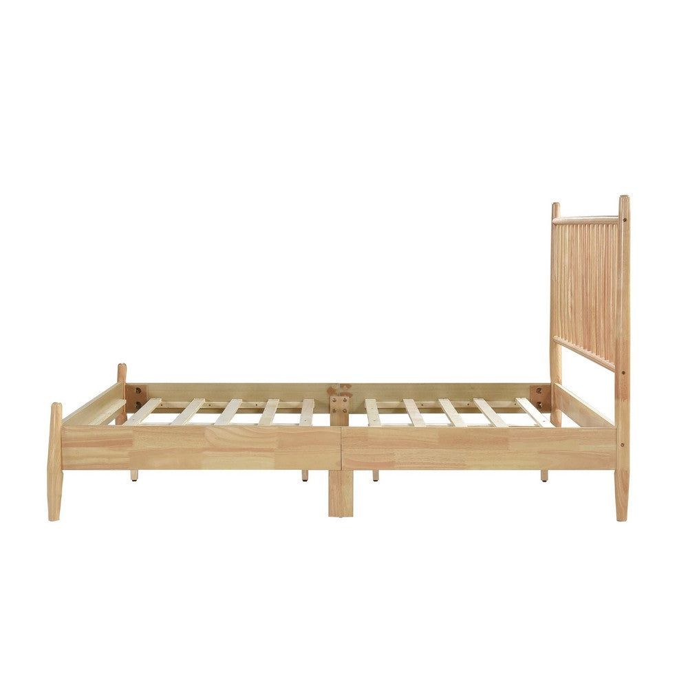 Kell Full Platform Bed | Vertical Slatted Headboard | Natural Brown