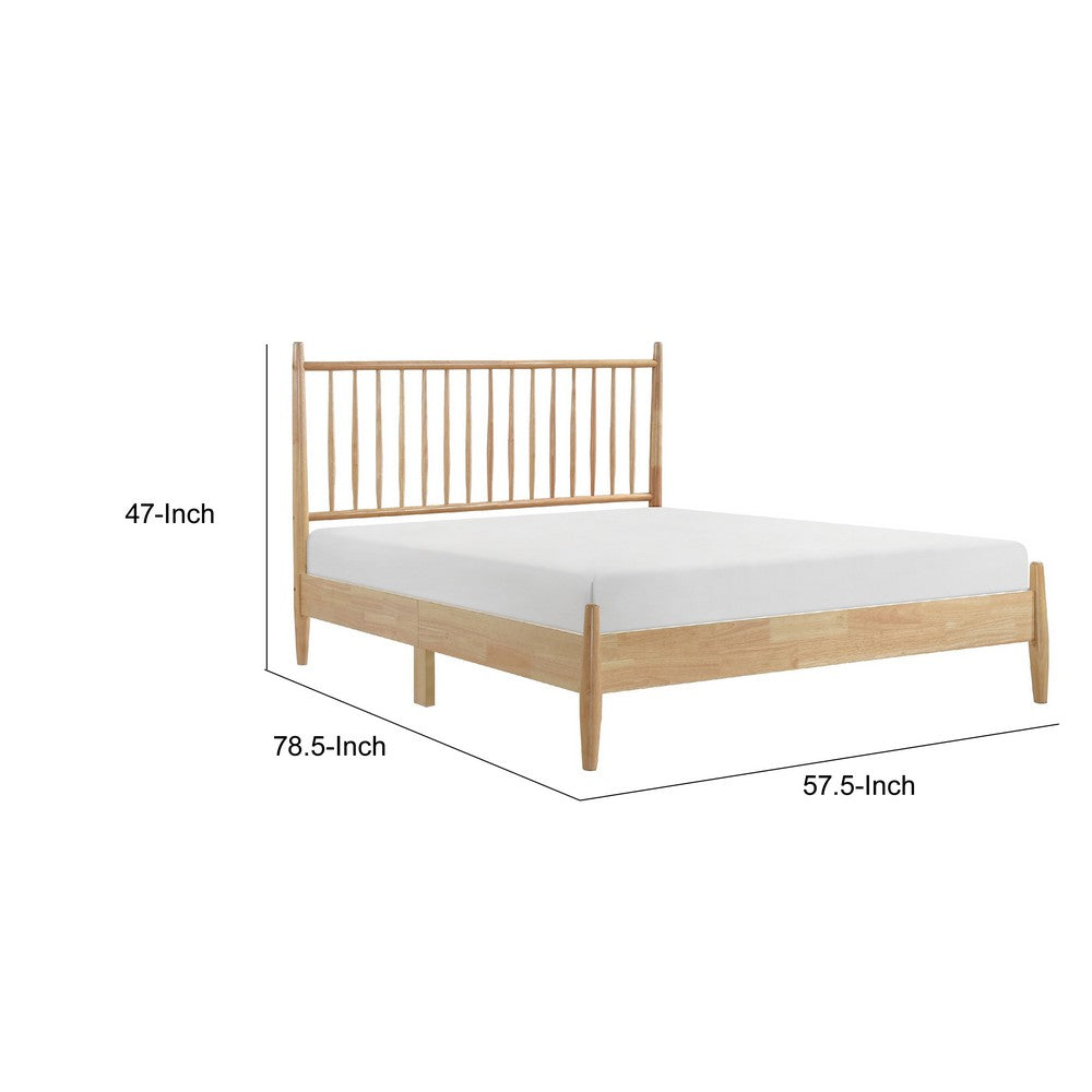 Kell Full Platform Bed | Vertical Slatted Headboard | Natural Brown
