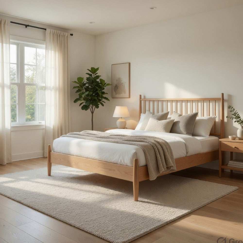 Kell Full Platform Bed | Vertical Slatted Headboard | Natural Brown