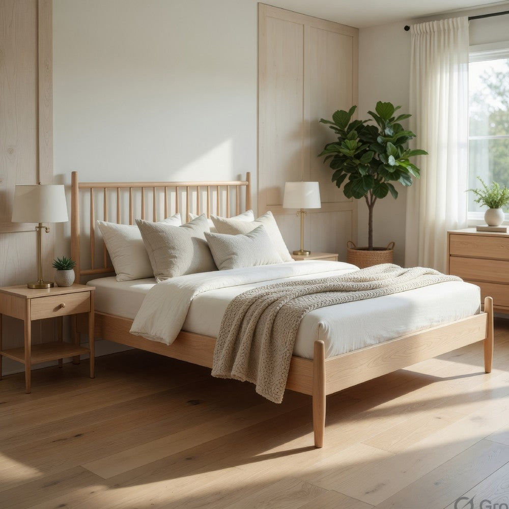 Kell Full Platform Bed | Vertical Slatted Headboard | Natural Brown