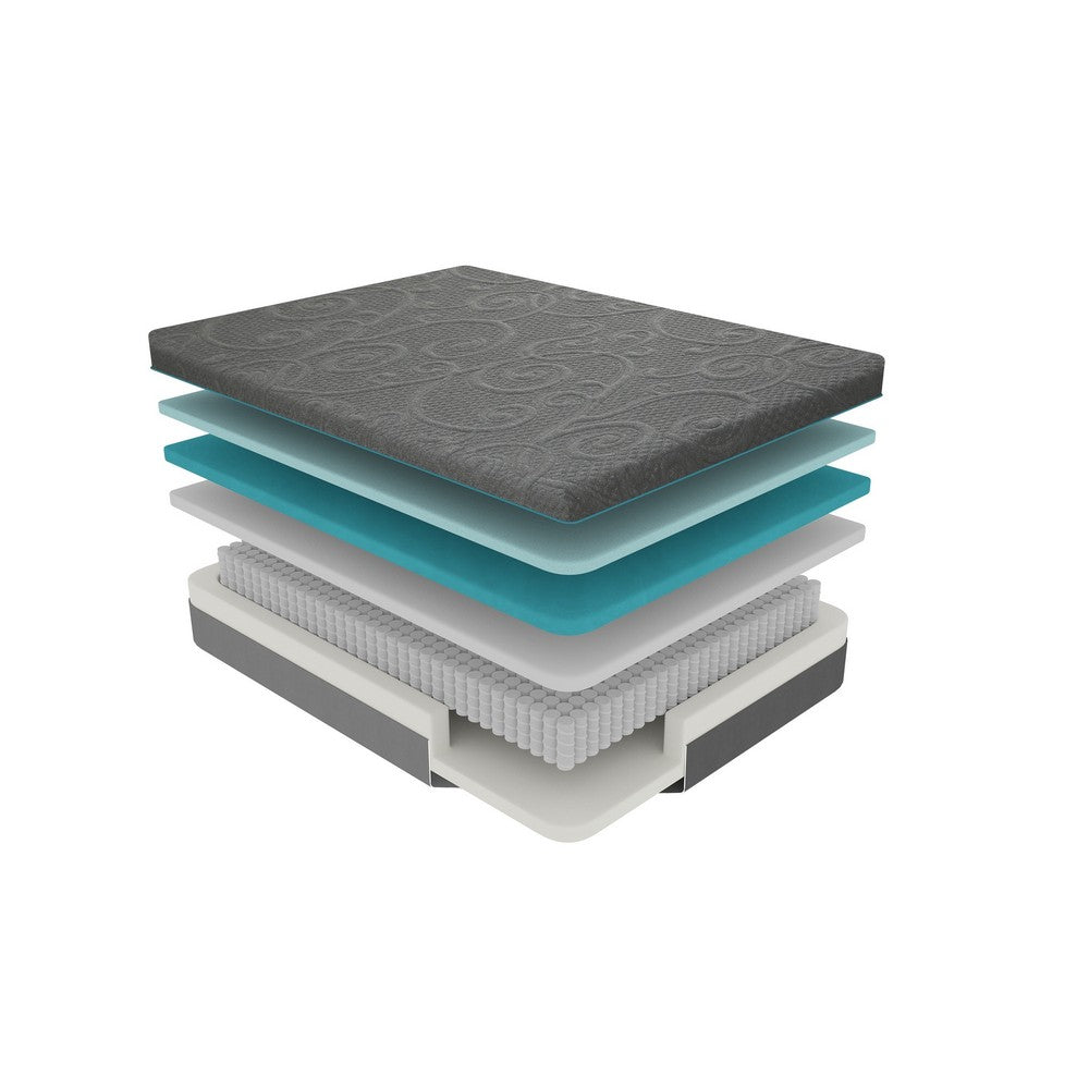 Hira Queen Hybrid Mattress | Medium Comfort Gel Foam | Gray Polyester 14"