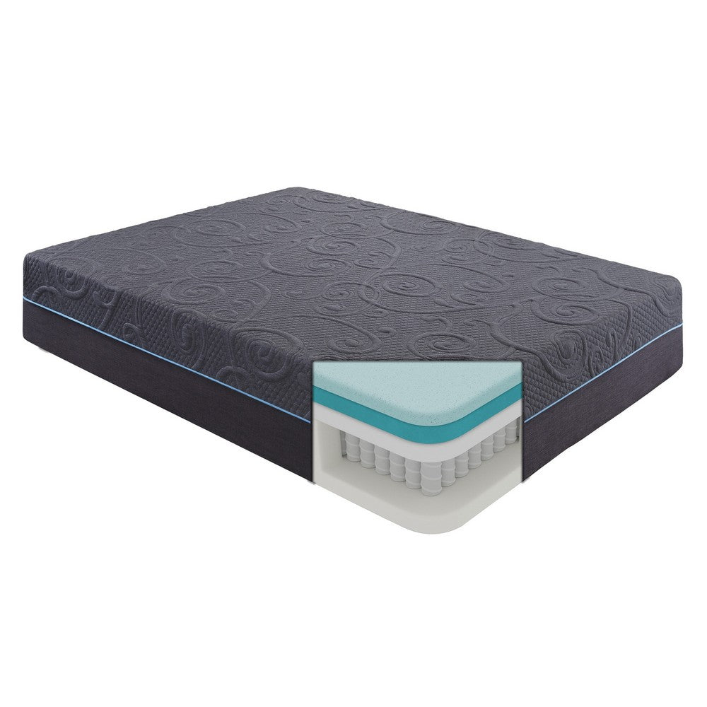 Hira Queen Hybrid Mattress | Medium Comfort Gel Foam | Gray Polyester 14"