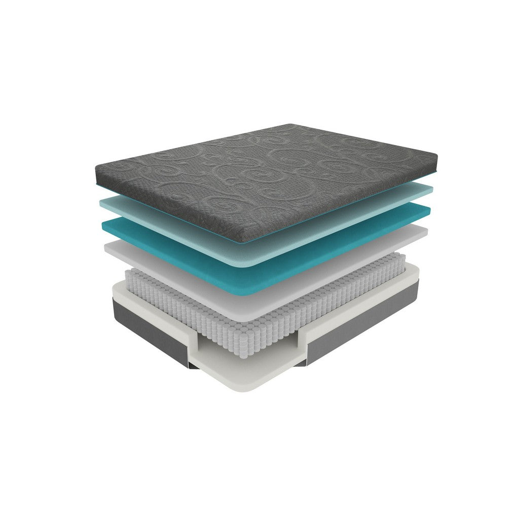 Hira Queen Hybrid Mattress | Medium Comfort Gel Foam | Gray Polyester 14"