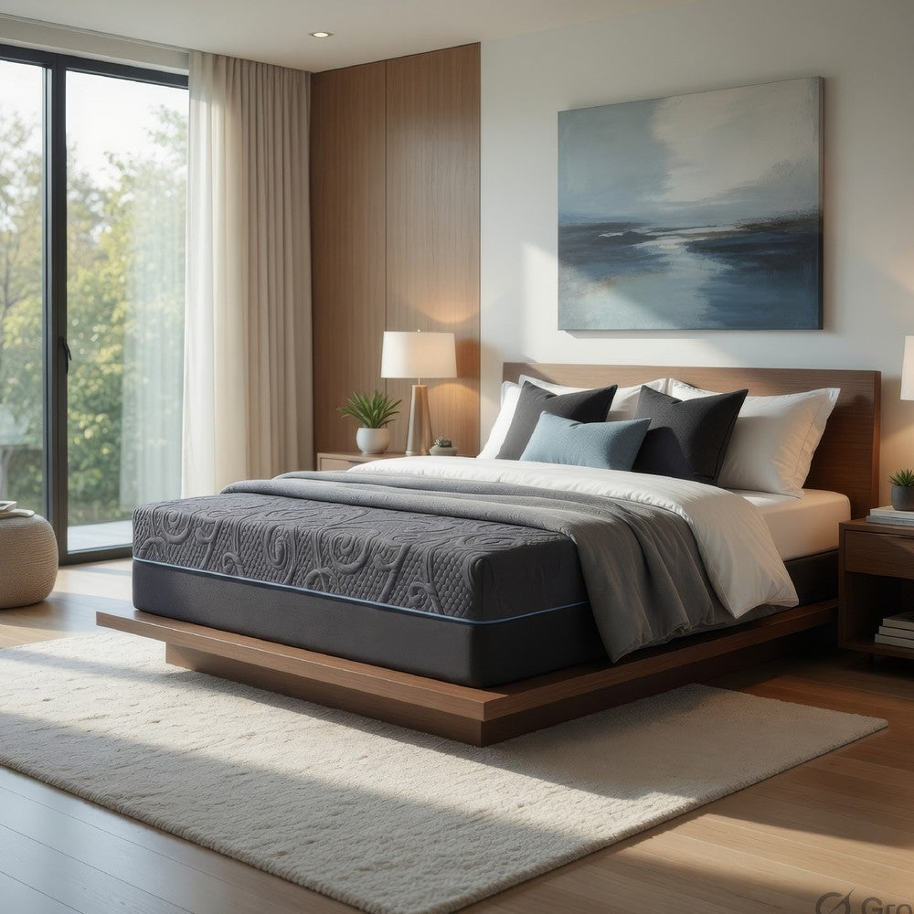Hira Queen Hybrid Mattress | Medium Comfort Gel Foam | Gray Polyester 14"