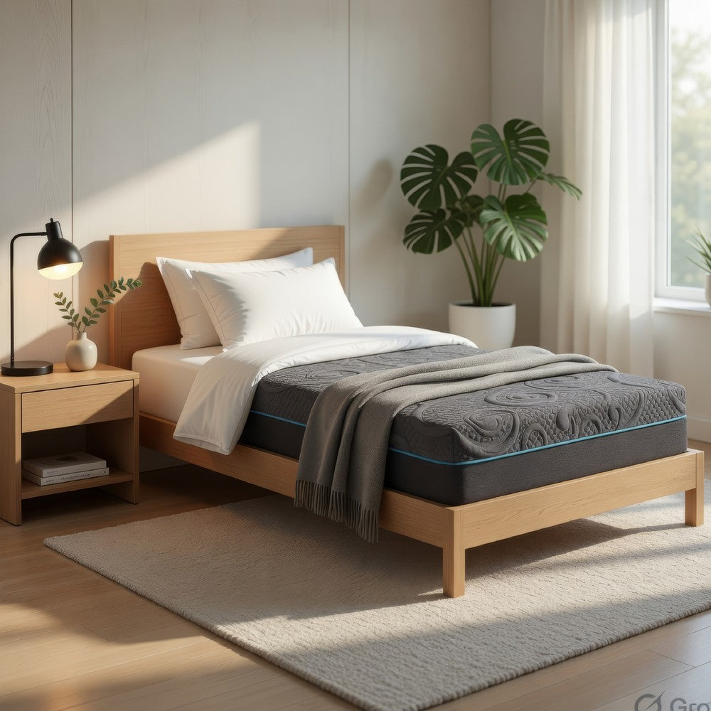 Hira Twin Hybrid Mattress | Firm Comfort Gel Foam | Gray Polyester 8"