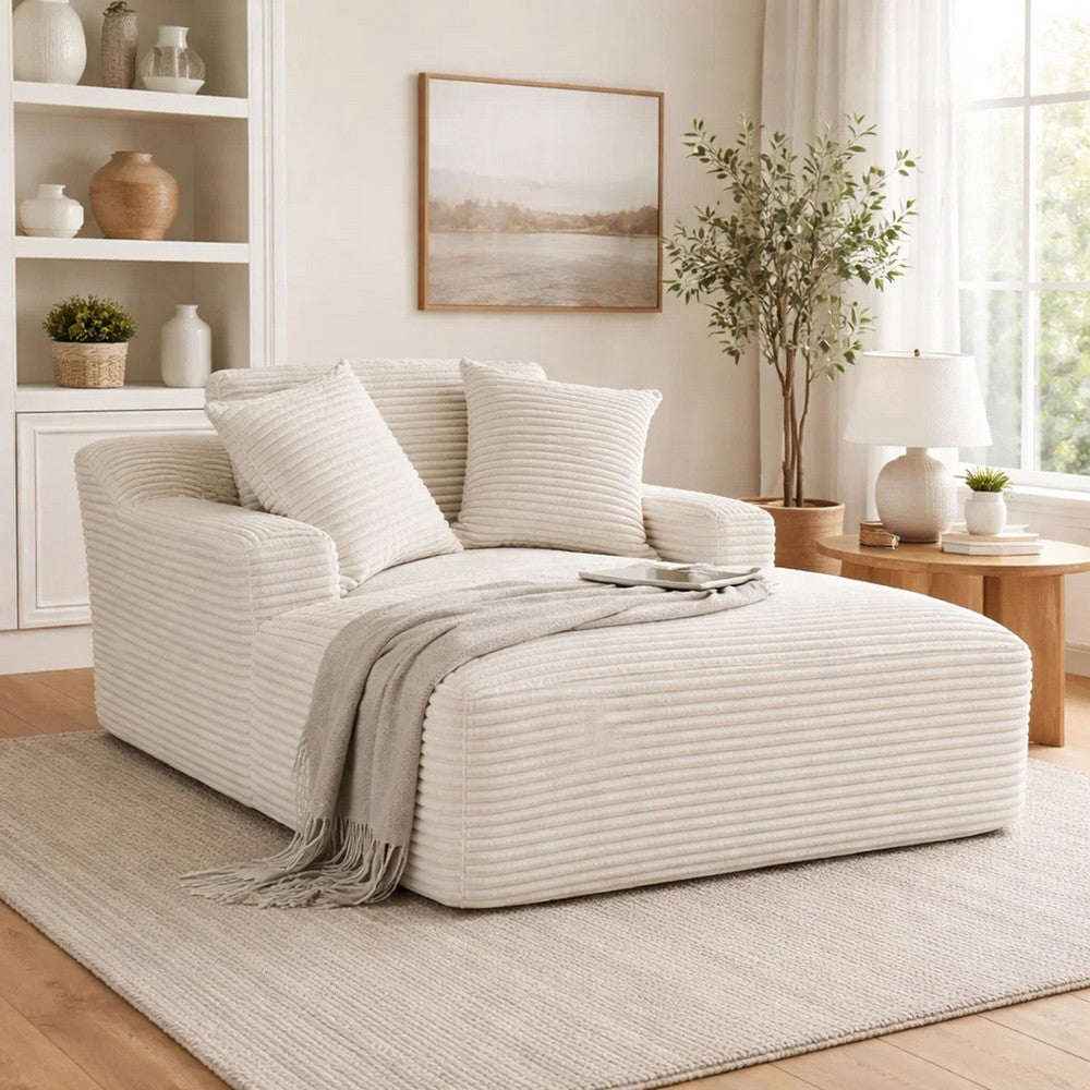 Cline Oversized Chaise Lounge Chair with 2 Pillows | Ivory Corduroy