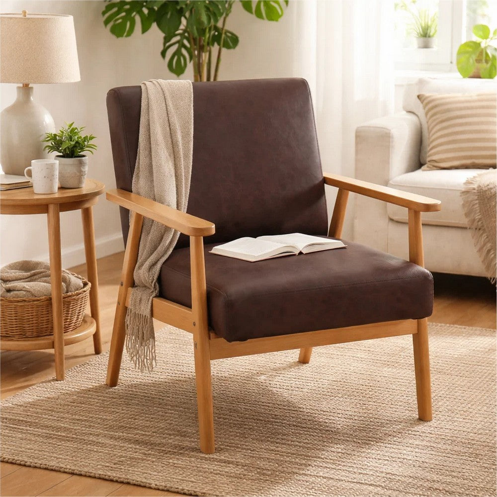 Myra Accent Armchair with Solid Wood Frame | Dark Brown Microfiber