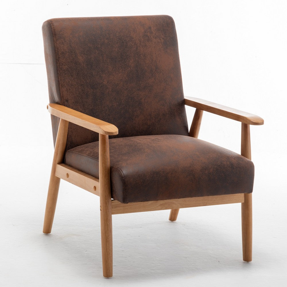 Myra Accent Armchair with Solid Wood Frame | Brown Microfiber