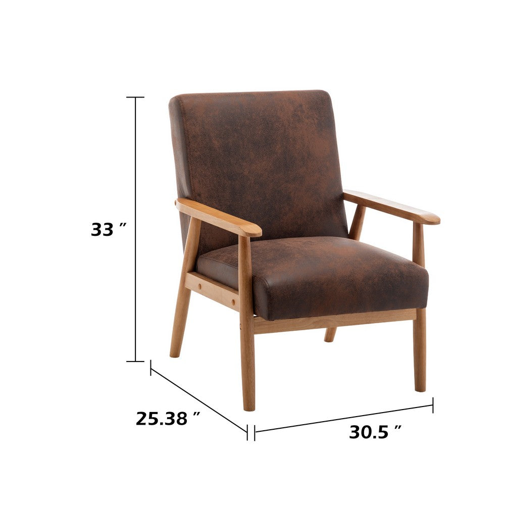 Myra Accent Armchair with Solid Wood Frame | Brown Microfiber