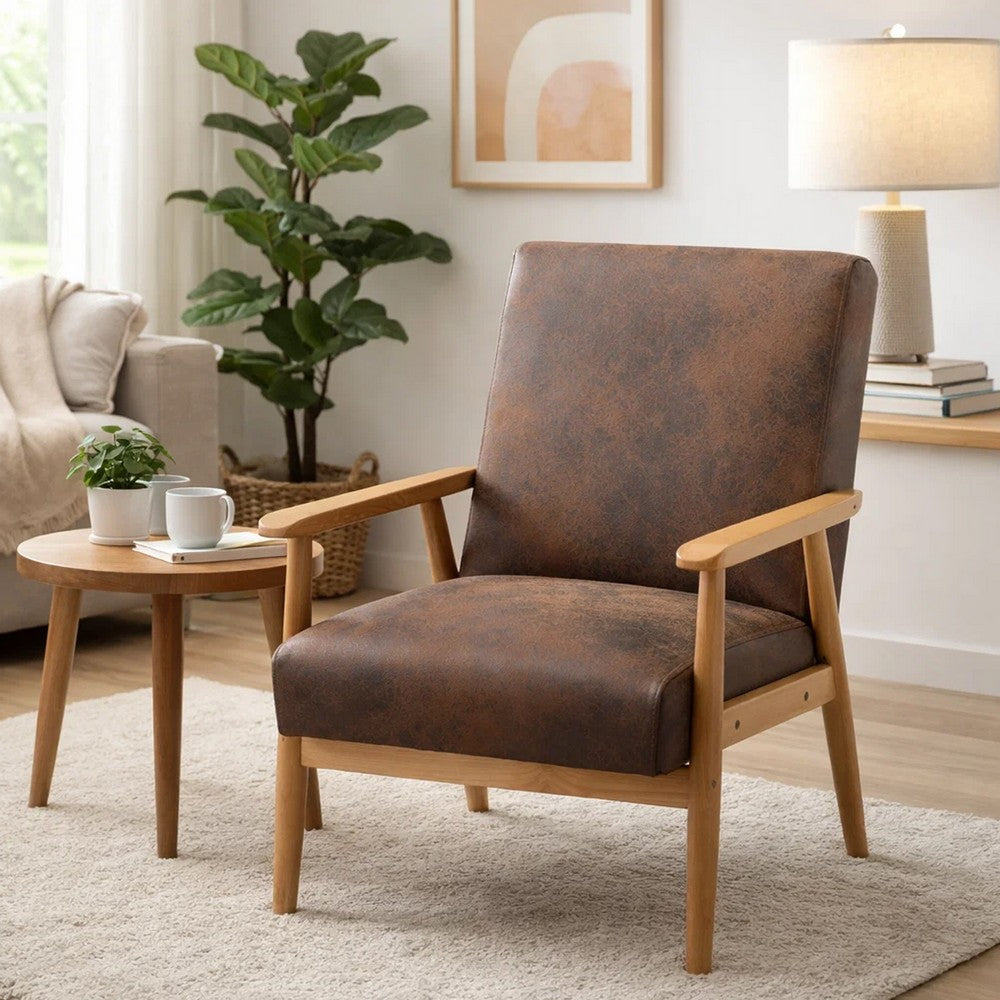 Myra Accent Armchair with Solid Wood Frame | Brown Microfiber