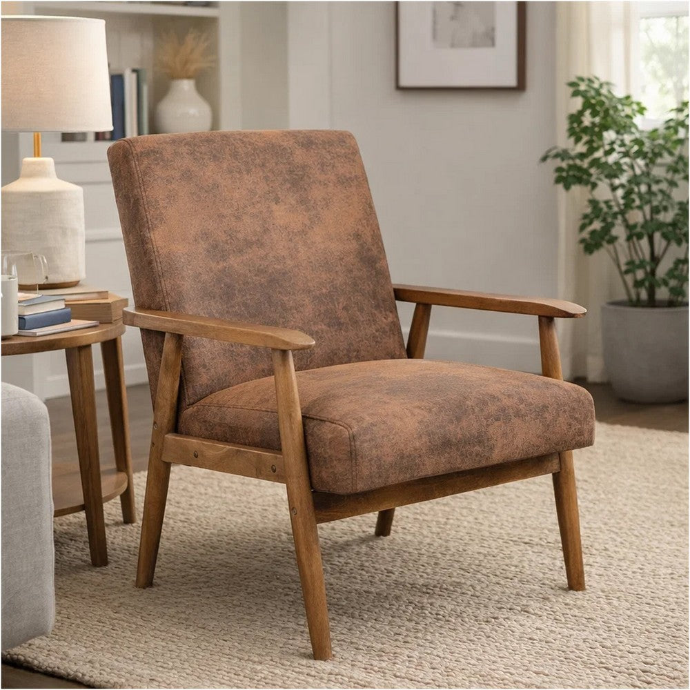 Myra Accent Armchair with Solid Wood Frame | Light Brown Microfiber
