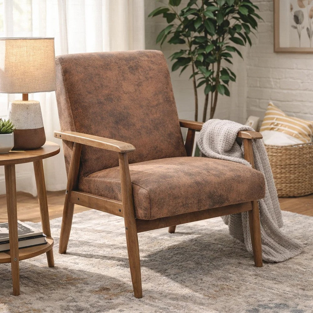 Myra Accent Armchair with Solid Wood Frame | Light Brown Microfiber