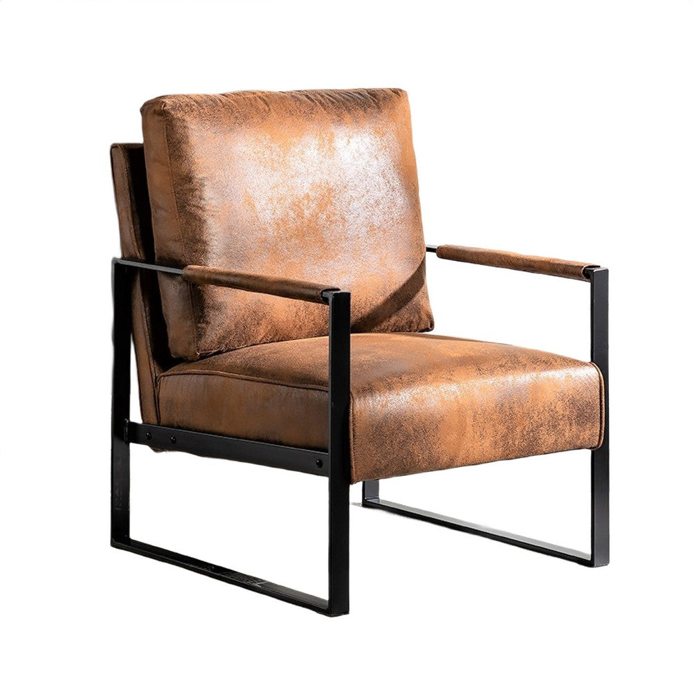 Kriya Accent Lounge Arm Chair with Black Metal Frame | Brown Microfiber