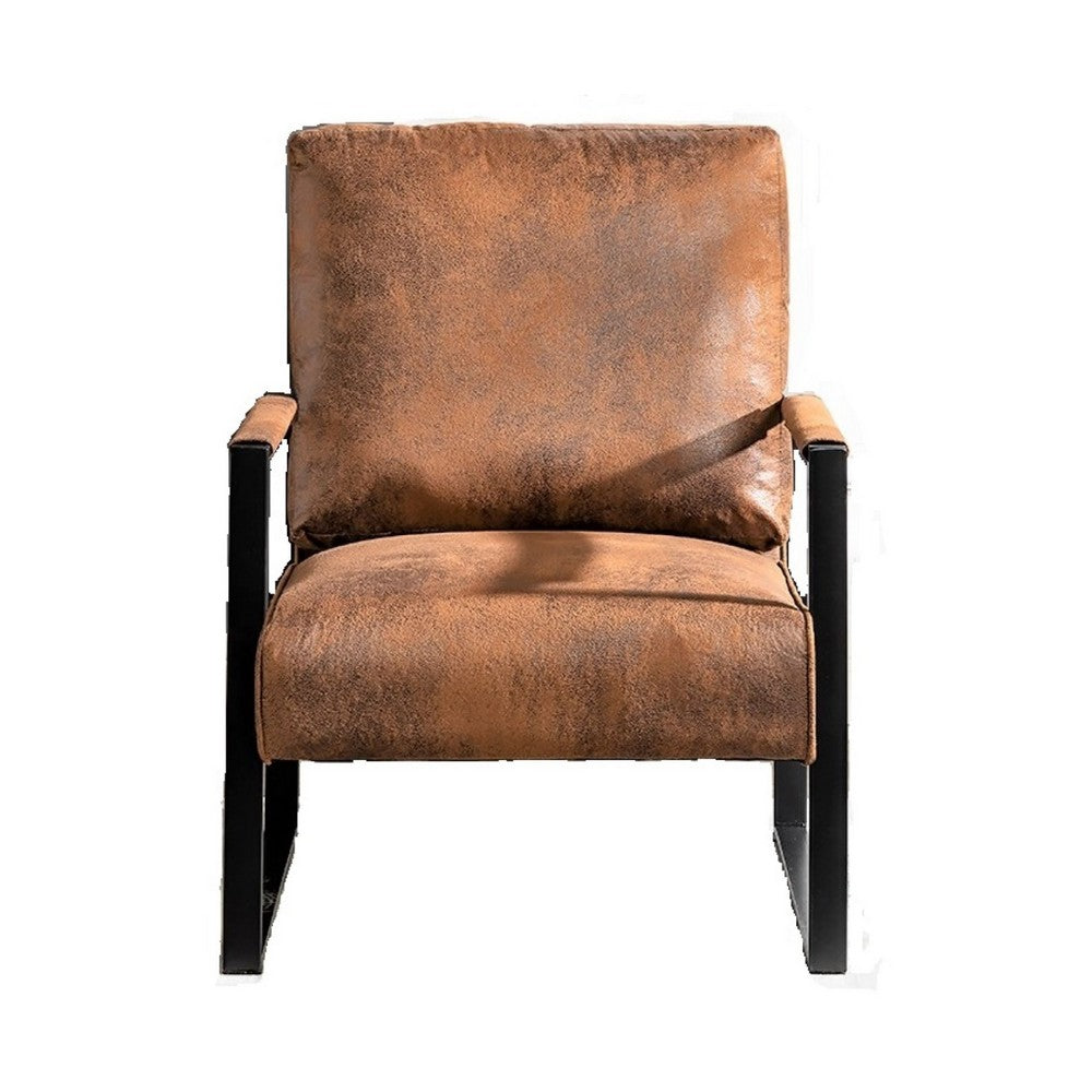 Kriya Accent Lounge Arm Chair with Black Metal Frame | Brown Microfiber